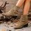 Khakifarbene Damen-Ankle-Boots, einfarbig, dicker Absatz 2