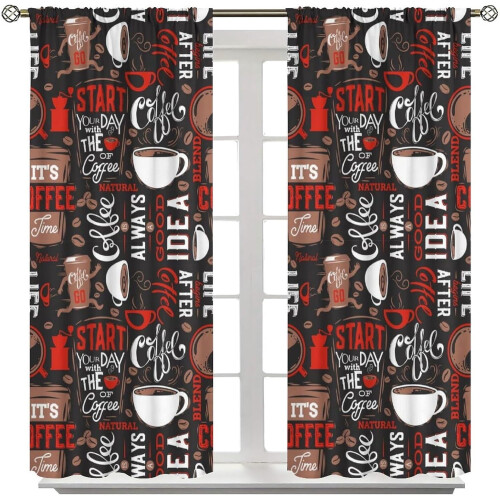 Abstract Kitchen Curtains Espresso Cupcake Pattern Rod 1