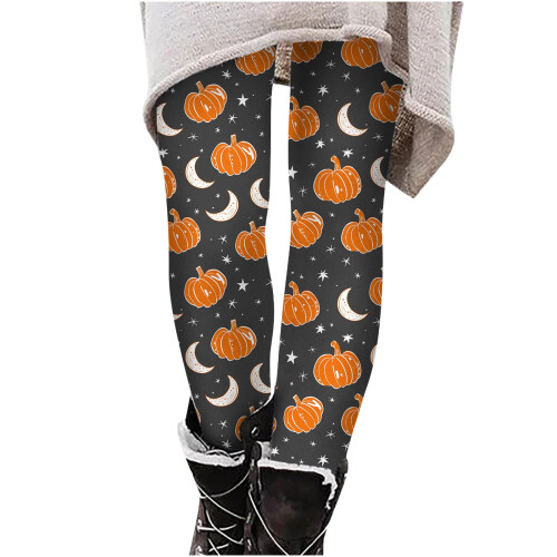 Dameleggings med græskarprint, plus size, ankellange 2