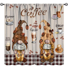 Gnome Coffee Kitchen Curtains Rustic Farmhouse Beige Red
