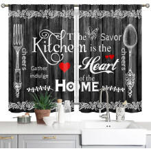 Farmhouse Kitchen Curtains Black White 28x39 Inch