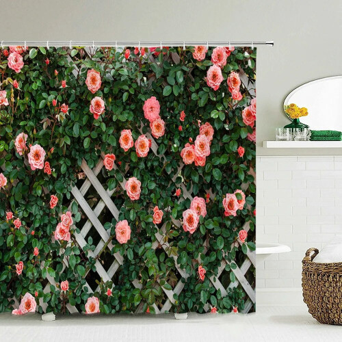 Duschvorhang aus Polyester, wasserdicht, 3D-Blumenmuster