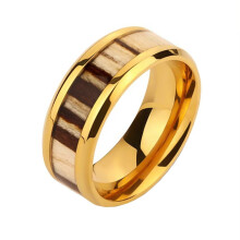 Stainless Steel Wood Inlay Wedding Ring Gold Size 8