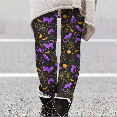 Women's pumpkin print leggings plus size ankle length 1