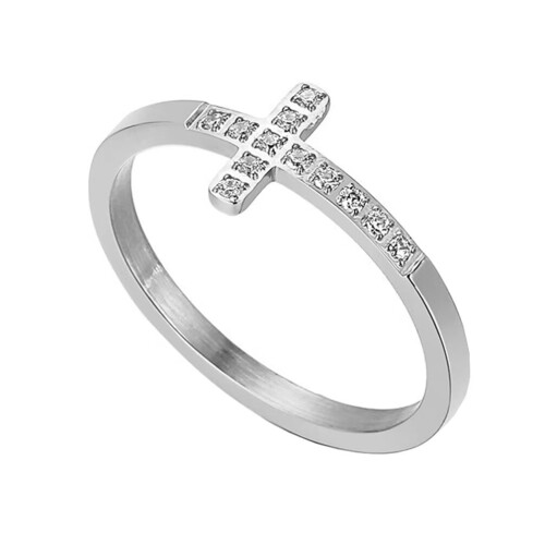 Bague croix en acier inoxydable argenté, taille 8