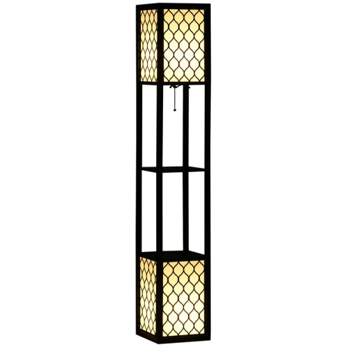 Modern Floor Lamp with 2 Shelves, Pull Chain Switch, Black White 1