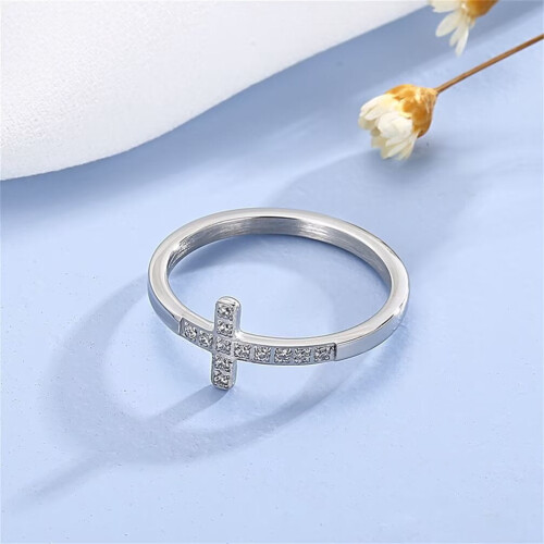 Bague croix en acier inoxydable argenté, taille 8 2
