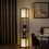 Modern Floor Lamp with 2 Shelves, Pull Chain Switch, Black White 3