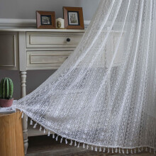 Boho Sheer Window Curtains Crochet Lace with Tassels Panel