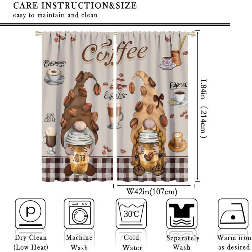 Gnome Coffee Kitchen Curtains Rustic Farmhouse 84x84in 1