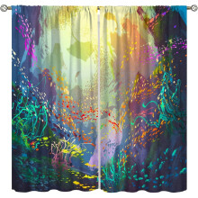 Ocean-themed curtain set with coral and fish design, 42x54