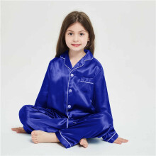 Girls' Pajama Set Glitter Satin Solid Blue 2-Piece 3-4 Years