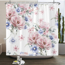 Douchegordijn met bloemenprint, polyester, 180x180 cm, wasbaar.