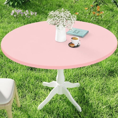 Rond tafelkleed van spandex, roze, elastisch, waterdicht.