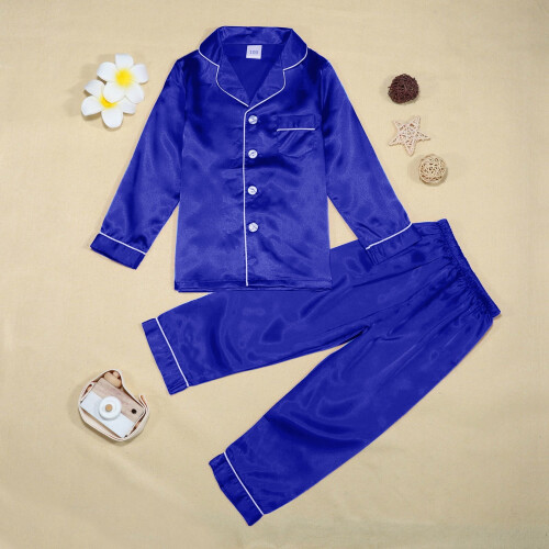 Girls Pajama Set Glitter Satin Solid Blue 2-Piece 2-3 Years 2
