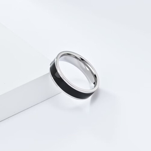 Bague en acier inoxydable émaillé noir, 6 mm, taille 12 1