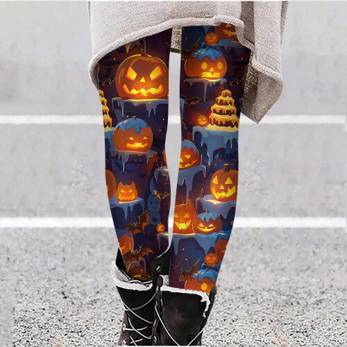 Γυναικείο κολάν με στάμπα Halloween με θέμα το νυχτερίδα, για μεγάλα μεγέθη 1