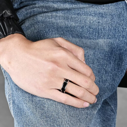 Bague en acier inoxydable émaillé noir, 6 mm, taille 12 2