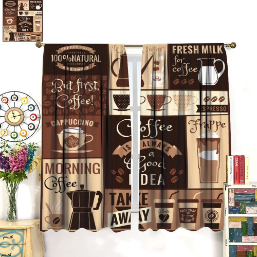 Brown Latte Pattern Coffee Curtains Rod Pocket Thermal 2