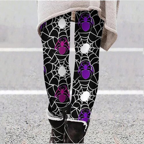 Dameleggings med græskarprint, plus size, ankellange 1