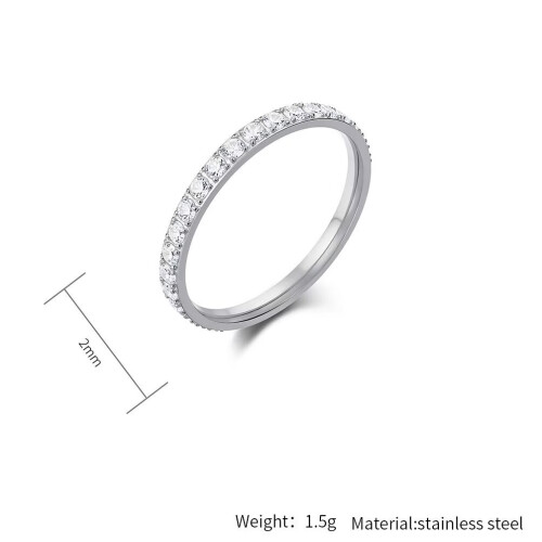 Stainless Steel Wedding Ring with Zirconia Studded Silver 1
