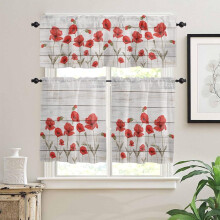 Red Poppy Floral Kitchen Curtain Set 3-Pc 54x36 in