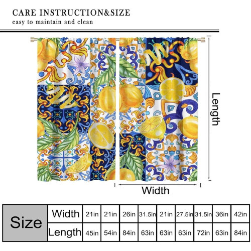 Lemon Curtains Blue Majolica Yellow Pattern Rod Pocket 1