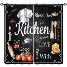 Farmhouse Kitchen Curtains Black White Chef Hat Print Rod