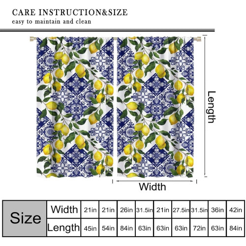 Lemon Leaf Curtains Blue Tile Print 42x54 Inch 1