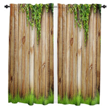 Brown Retro Wood Grain Curtains for Living Room Bedroom
