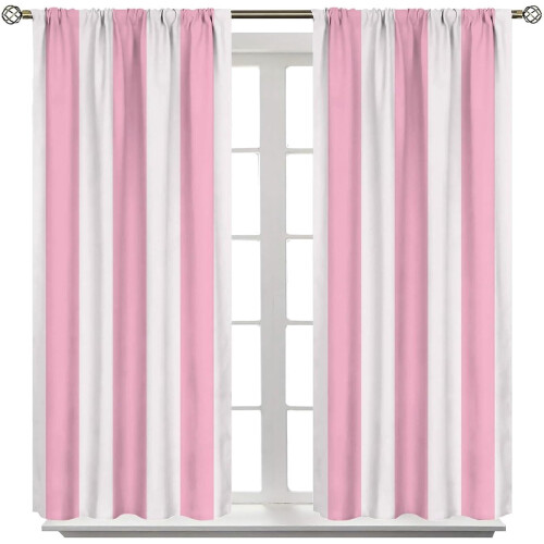 Striped Thermal Curtains Pink White Vertical 2 Panels 63x63