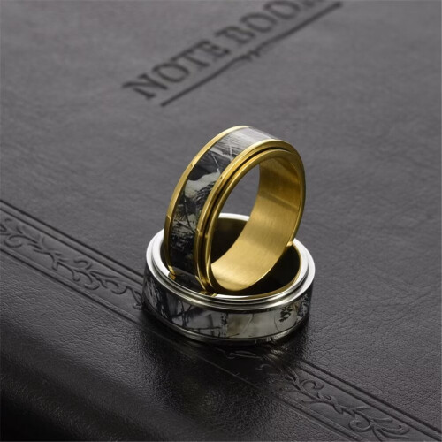 Stainless Steel Camouflage Rotatable Ring Silver Size 12 2