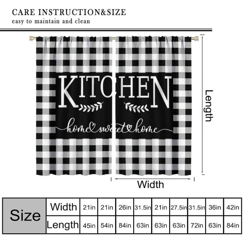 Rustic Kitchen Curtains Black White Buffalo Check 55" W x 1