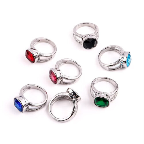 Stainless Steel Square Cubic Zirconia Ring Silver Red Size 1