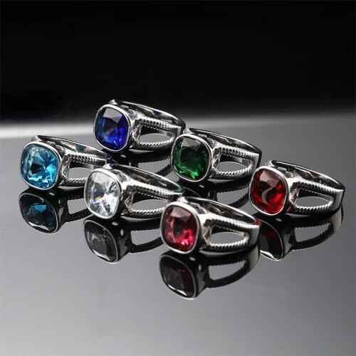 Stainless Steel Square Cubic Zirconia Ring Silver Red Size 2