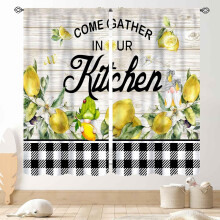 Lemon Kitchen Curtains Rustic Yellow Floral 2 Panels 42x54