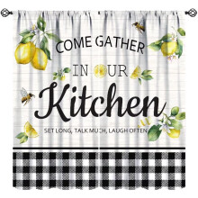 Farmhouse Lemon Kitchen Curtains Rustic Vintage 84x84 in