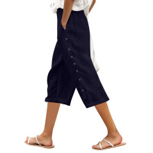 Gestreifte Leinen-Caprihose für Damen, Marineblau