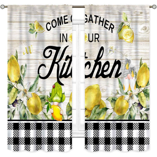 Lemon Kitchen Curtains Rustic Yellow Floral 2 Panels 42x54 1