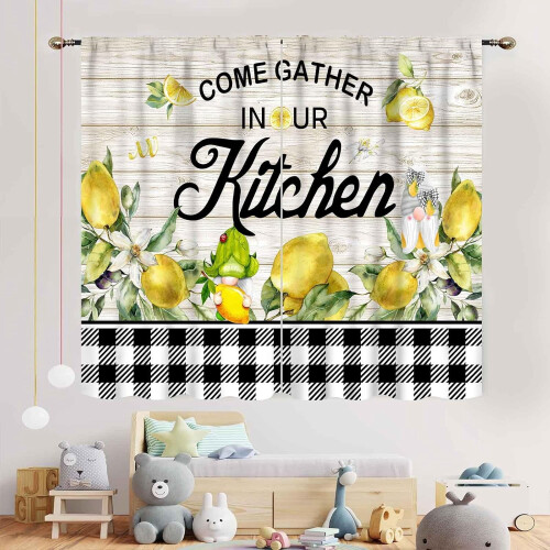 Lemon Kitchen Curtains Rustic Yellow Floral 2 Panels 42x54 2