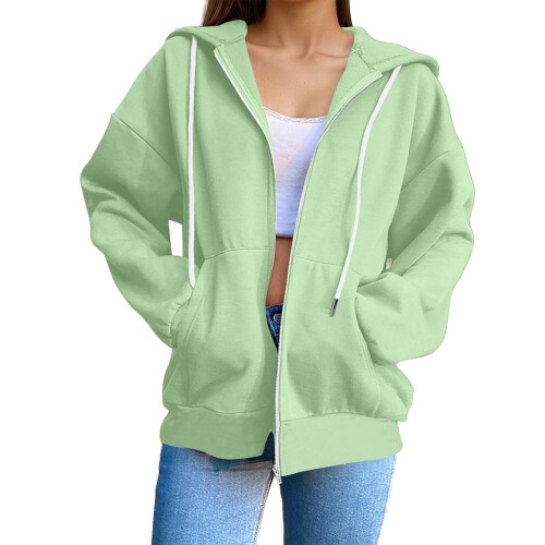 Women's Hoodie Jacket Light Green Oversize L 2