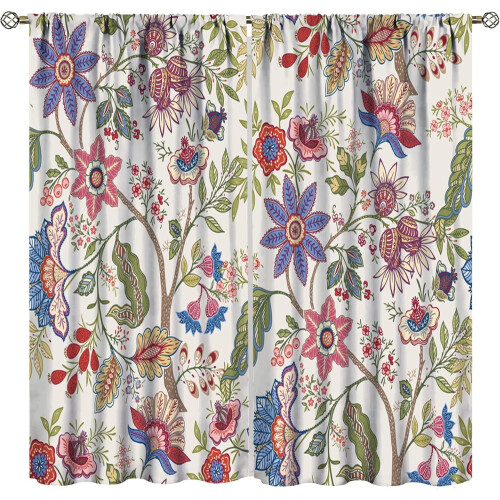 Spring Floral Curtains Bohemian Botanical Pattern 2 Panels