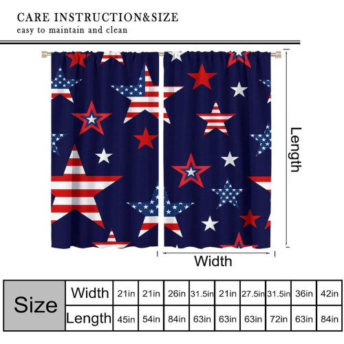 4th of July Curtains Blue White Stars Stripes 2-Panel Set 2