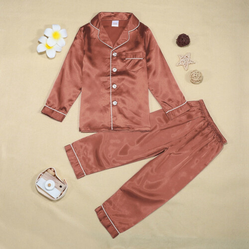 Girls' Glitter Satin Pajama Set Solid Color 2-Piece 2