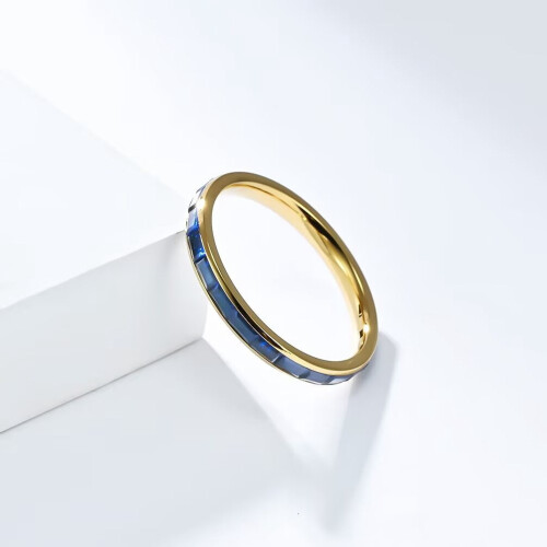 Stainless Steel Rhinestone Ring Gold Blue Size 9 2