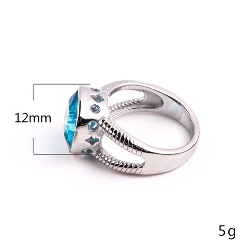 Stainless Steel Square Cubic Zirconia Ring Silver Lake Blue 1