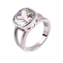 Stainless Steel Square Cubic Zirconia Ring Silver White