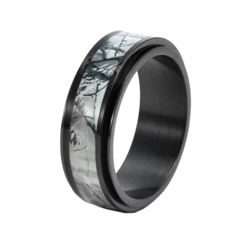 Stainless Steel Camouflage Rotatable Ring Black Size 10