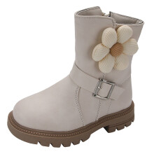 Botas infantis de sola grossa para meninas, tamanho 5, em couro macio.