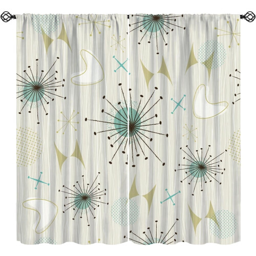 Mid-Century Atomic Pattern Thermal Curtains with Rod Pocket